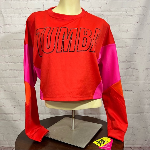 Zumba Fitness Sweaters Zumba Red Pink Color Block Sweatshirt